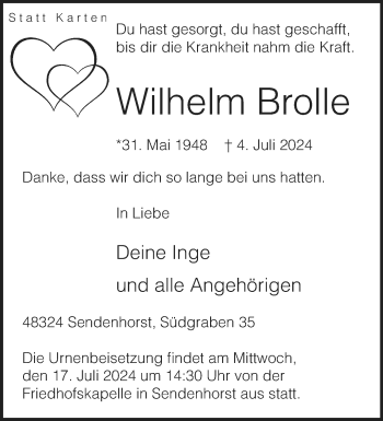 Anzeige von Wilhelm Brolle 