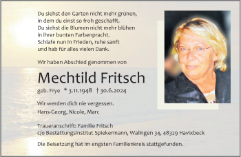 Anzeige von Mechtild Fritsch 