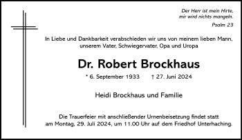 Anzeige von Dr. Robert Brockhaus 