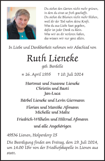 Anzeige von Ruth Lieneke 