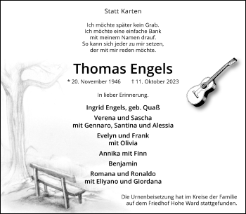 Anzeige von Thomas Engels 