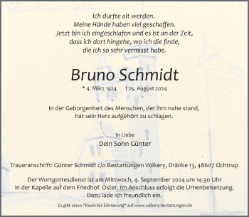 Anzeige von Bruno Schmidt 