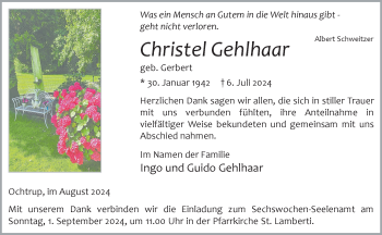 Anzeige von Christel Gehlhaar 