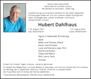 Anzeige von Hubert Dahlhaus 