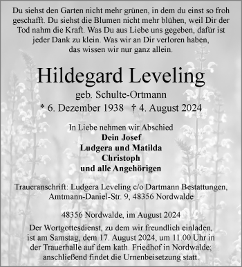 Anzeige von Hildegard Leveling * 