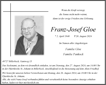 Anzeige von Franz-Josef Gloe 