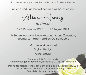 Anzeige von Alice Herzig 