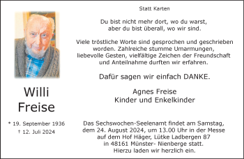 Anzeige von Willi Freise 