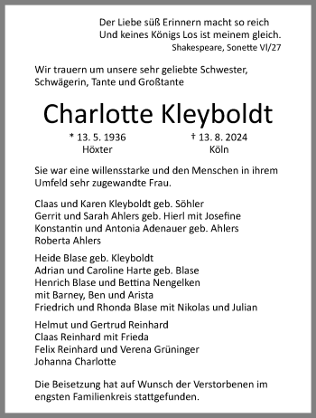 Anzeige von Charlotte Kleyboldt 