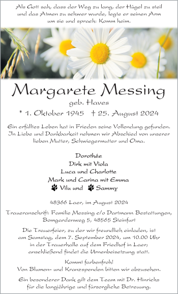 Anzeige von Margarete Messing 