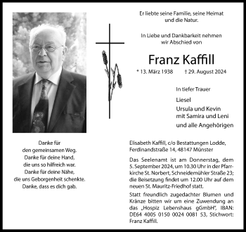 Anzeige von Franz Kaffill 