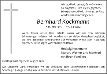 Anzeige von Bernhard Kockmann 