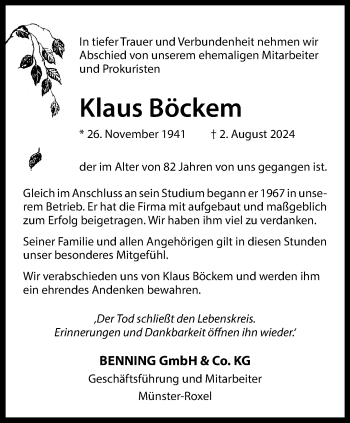 Anzeige von Klaus Böckem 