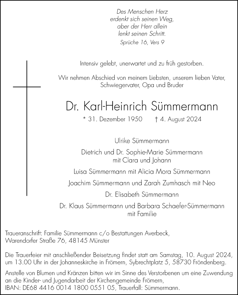  Traueranzeige für Dr. Karl-Heinrich Sümmermann vom 07.08.2024 aus 