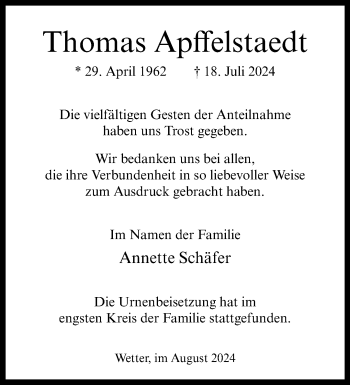 Anzeige von Thomas Apffelstaedt 