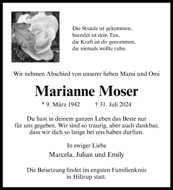 Anzeige von Marianne Moser 