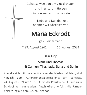 Anzeige von Maria Eckrodt 