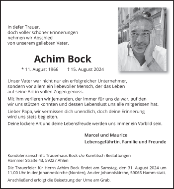 Anzeige von Achim Bock 