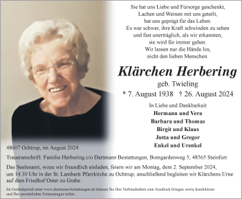 Anzeige von Klärchen Herbering 