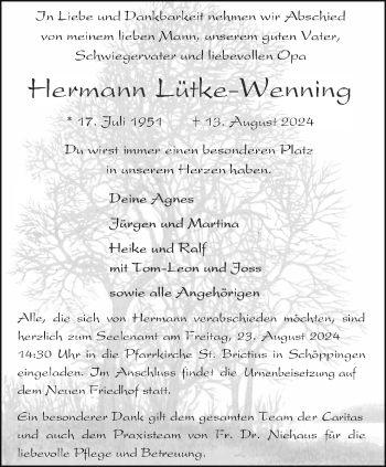 Anzeige von Hermann Lütke-Wenning 