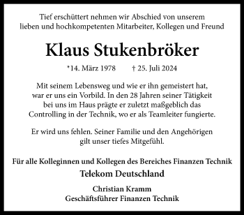 Anzeige von Klaus Stukenbröker 