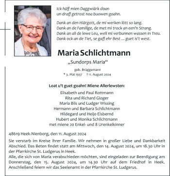 Anzeige von Maria Schlichtmann 