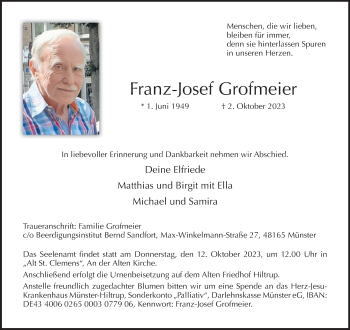 Anzeige von Franz-Josef Grofmeier 