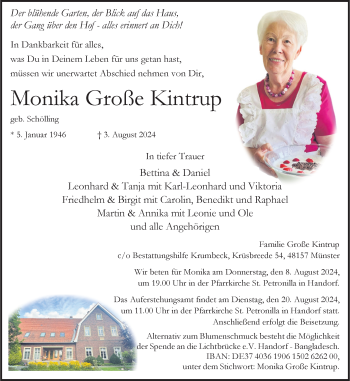 Anzeige von Monika Große Kintrup 