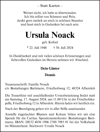 Anzeige von Ursula Noack 