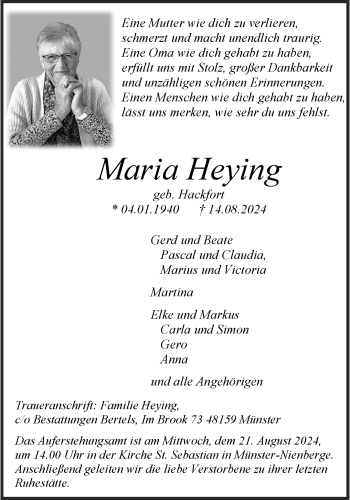 Anzeige von Maria Heying 