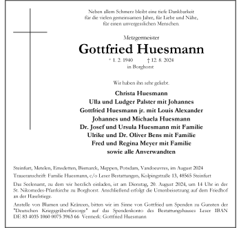 Anzeige von Gottfried Huesmann 