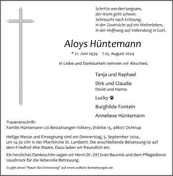 Anzeige von Aloys Hüntemann 