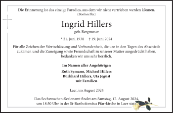 Anzeige von Ingrid Hillers 