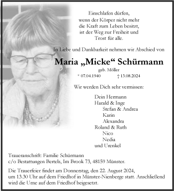 Anzeige von Maria Schürmann 