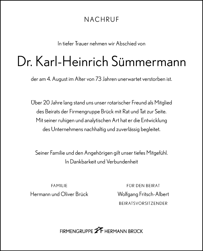  Traueranzeige für Dr. Karl-Heinrich Sümmermann vom 07.08.2024 aus 