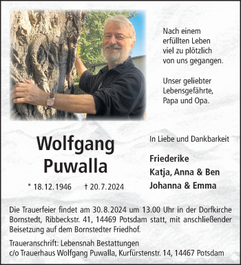 Anzeige von Wolfgang Puwalla 