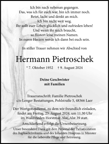 Anzeige von Hermann Pietroschek 