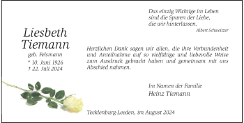 Anzeige von Liesbeth Tiemann 