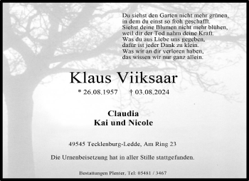 Anzeige von Klaus Viiksaar 