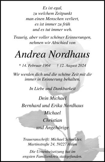 Anzeige von Andrea Nordhaus 