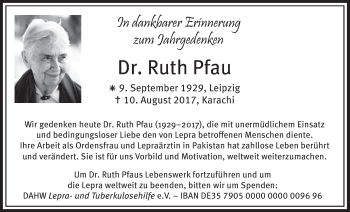 Anzeige von Dr. Ruth Pfau 