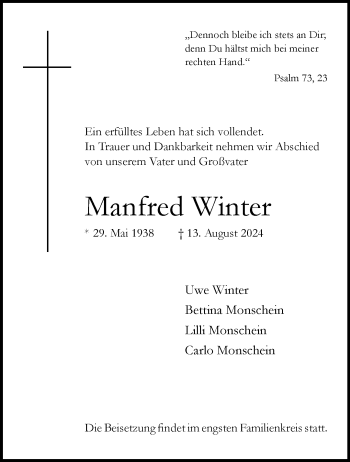 Anzeige von Manfred Winter 