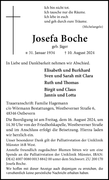 Anzeige von Josefa Boche 