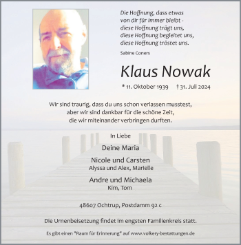 Anzeige von Klaus Nowak 