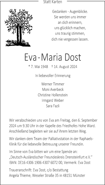 Anzeige von Eva-Maria Dost 