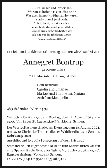 Anzeige von Annegret Bontrup 