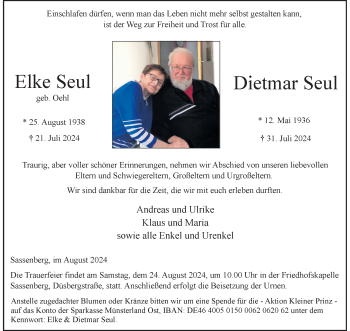 Anzeige von Dietmar & Elke Seul 