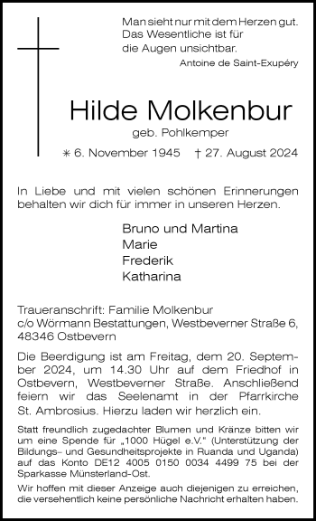 Anzeige von Hilde Molkenbur 