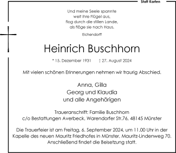 Anzeige von Heinrich Buschhorn 