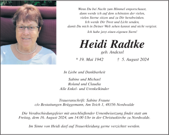 Anzeige von Heidi Radtke 